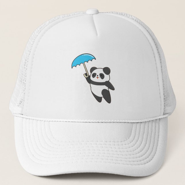 Panda bei Regen mit Regenschirm Truckerkappe (Vorderseite)