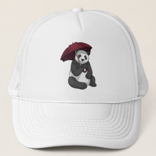Panda bei Regen mit Regenschirm Truckerkappe