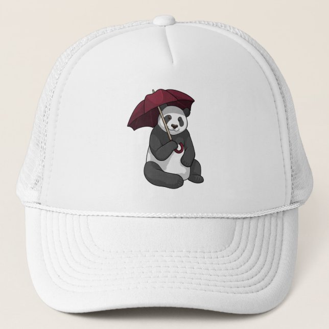 Panda bei Regen mit Regenschirm Truckerkappe (Vorderseite)