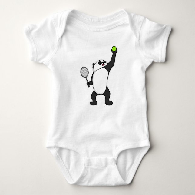Panda bei Tennis mit Tennisschläger Baby Strampler (Vorderseite)