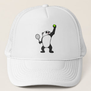 Panda bei Tennis mit Tennisschläger Truckerkappe