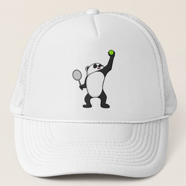 Panda bei Tennis mit Tennisschläger Truckerkappe (Vorderseite)