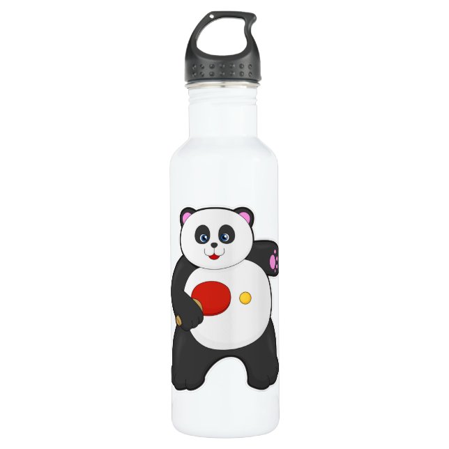Panda bei Tischtennis mit Tischtennisschläger Edelstahlflasche (Vorderseite)
