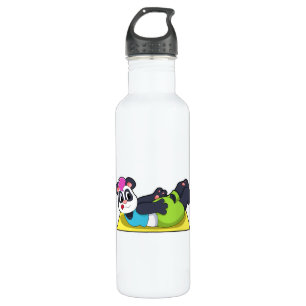 Panda bei Yoga auf Yoga-Matte Edelstahlflasche