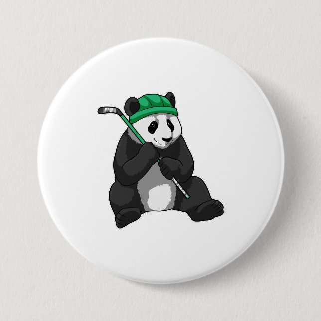 Panda beim Eishockey mit Eishockeyschläger Button (Vorderseite)