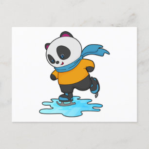 Panda beim Eislaufen mit Schlittschuhen und Schal Postkarte