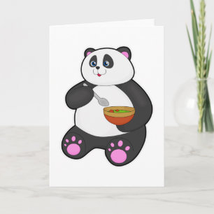 Panda beim Essen mit Löffel und Schale Karte