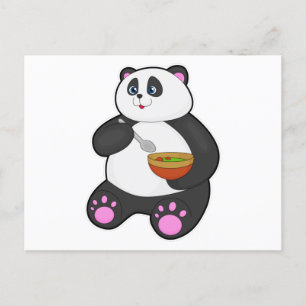 Panda beim Essen mit Löffel und Schale Postkarte