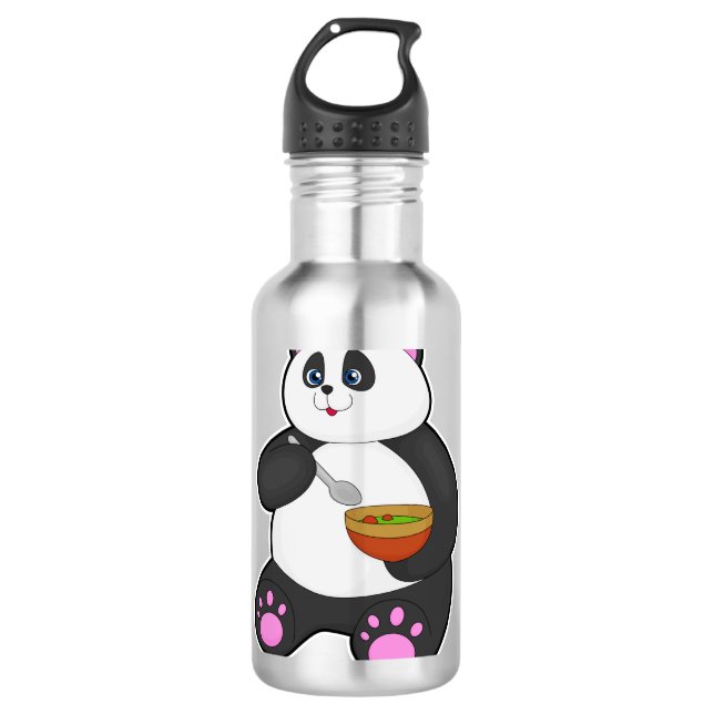 Panda beim Essen mit Spoon & Bowl Edelstahlflasche (Vorderseite)