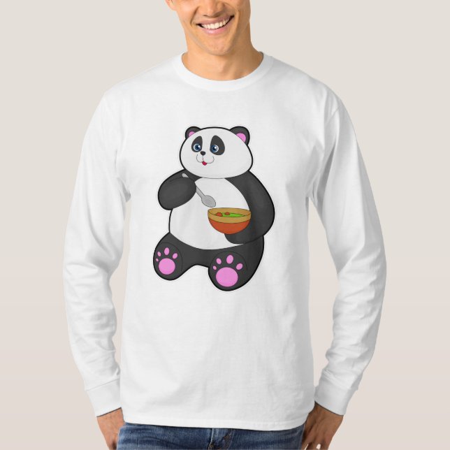 Panda beim Essen mit Spoon & Bowl T-Shirt (Vorderseite)