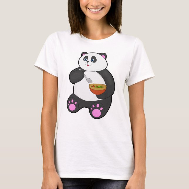 Panda beim Essen mit Spoon & Bowl T-Shirt (Vorderseite)