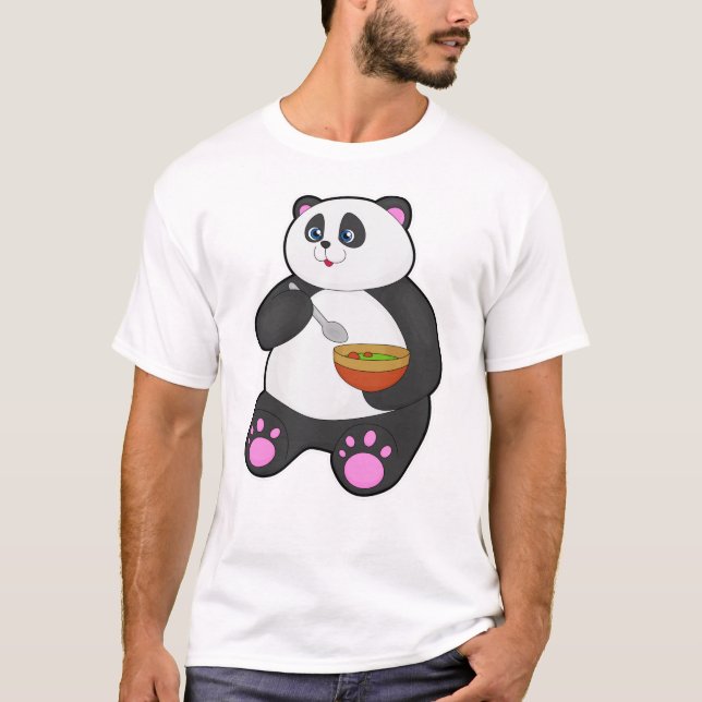 Panda beim Essen mit Spoon & Bowl T-Shirt (Vorderseite)