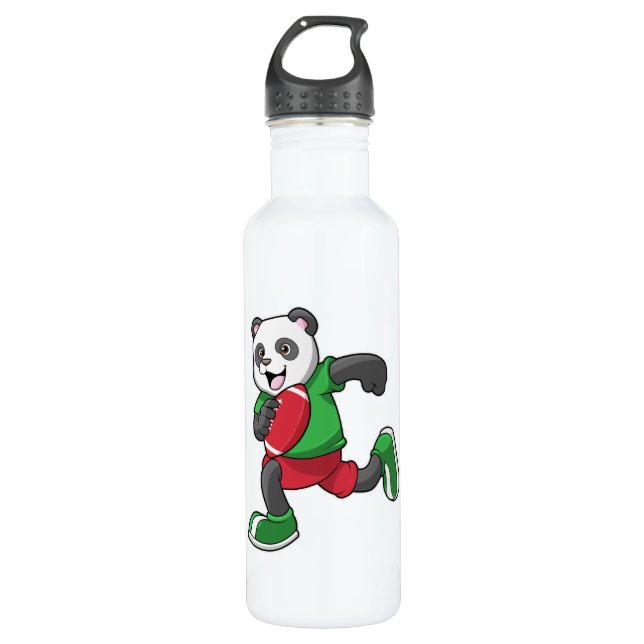 Panda beim Fußball mit Ausrüstung Edelstahlflasche (Vorderseite)