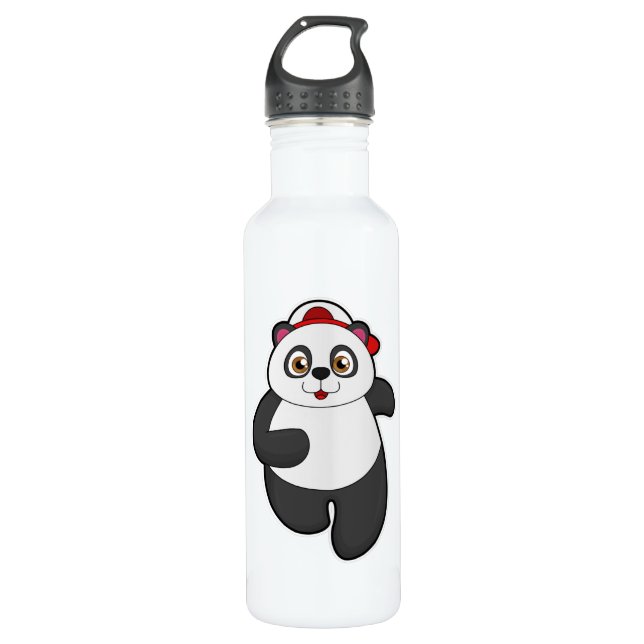 Panda beim Laufen mit Cap Edelstahlflasche (Vorderseite)