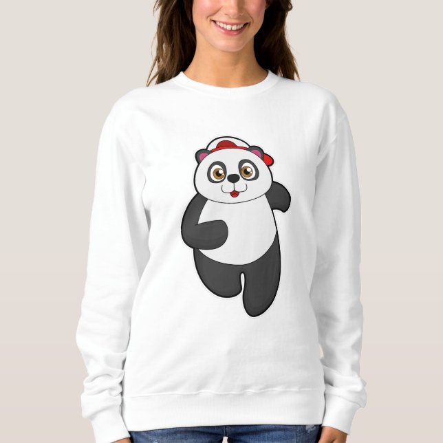Panda beim Laufen mit Cap Sweatshirt (Vorderseite)