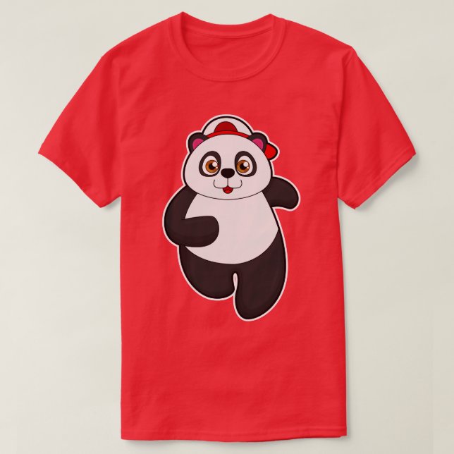 Panda beim Laufen mit Cap T-Shirt (Design vorne)
