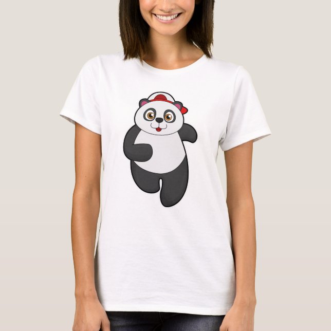 Panda beim Laufen mit Cap T-Shirt (Vorderseite)