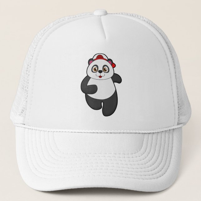 Panda beim Laufen mit Cap Truckerkappe (Vorderseite)