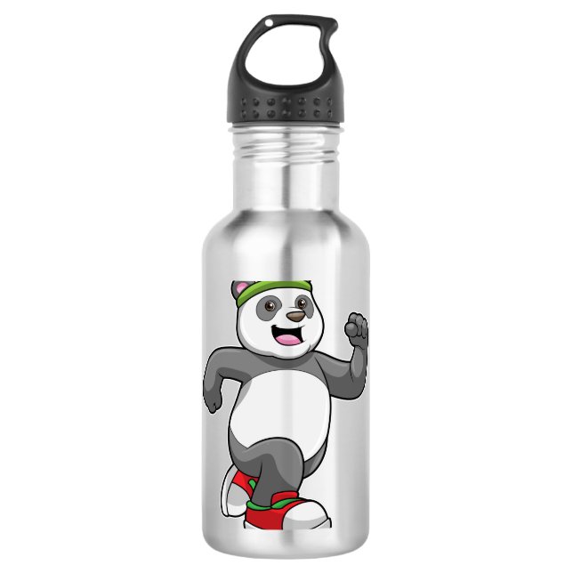 Panda beim Laufen mit Headband Edelstahlflasche (Vorderseite)