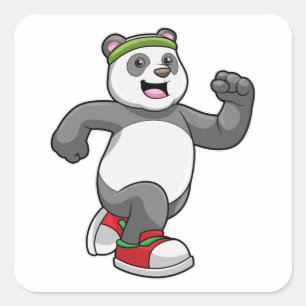 Panda beim Laufen mit Headband Quadratischer Aufkleber