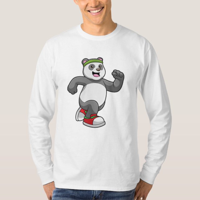 Panda beim Laufen mit Headband T-Shirt (Vorderseite)