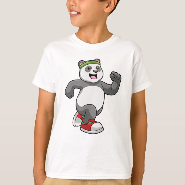 Panda beim Laufen mit Headband T-Shirt (Vorderseite)