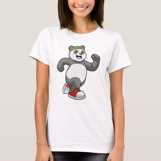 Panda beim Laufen mit Headband T-Shirt (Vorderseite)