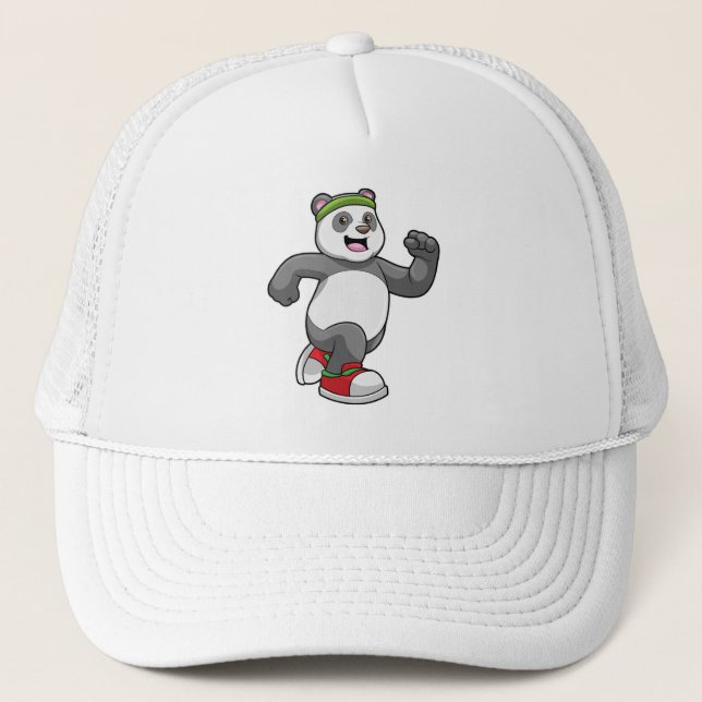 Panda beim Laufen mit Headband Truckerkappe (Vorderseite)