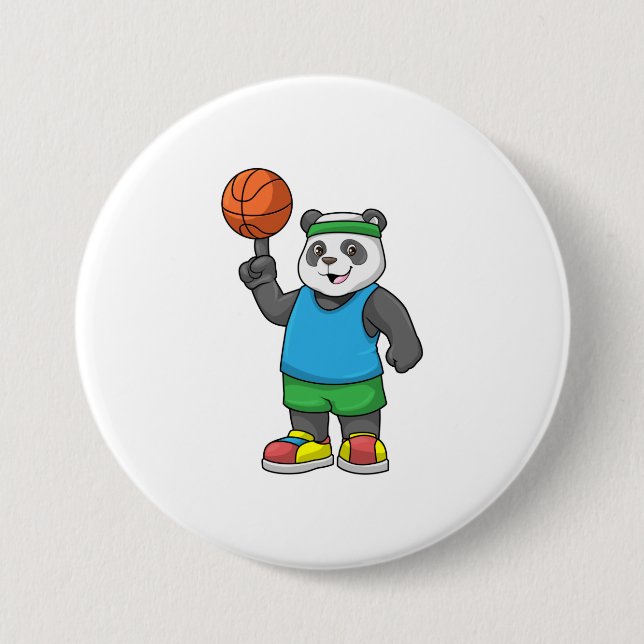 Panda beim Sport mit Basketball Button (Vorderseite)