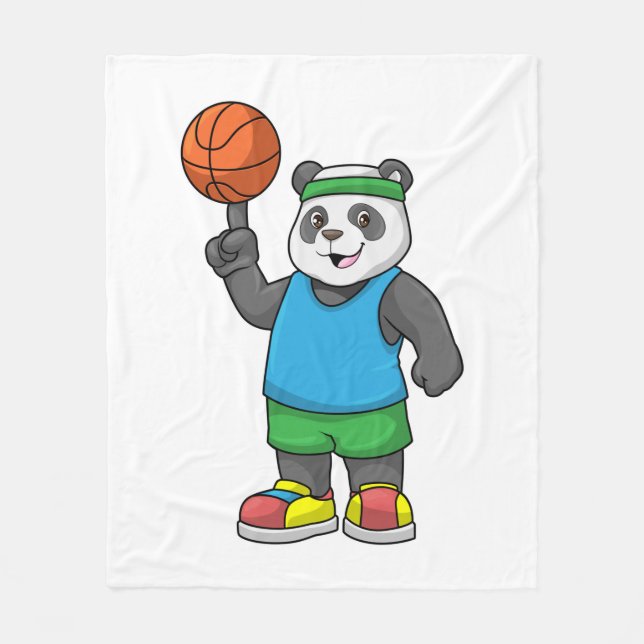 Panda beim Sport mit Basketball Fleecedecke (Vorderseite)