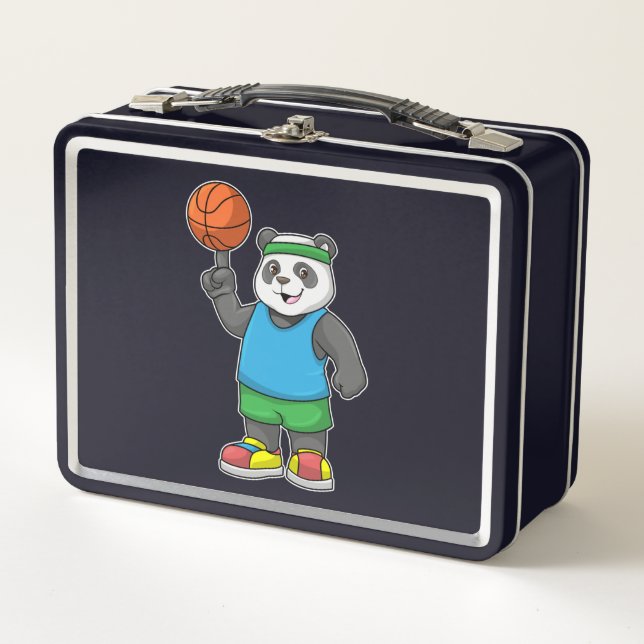 Panda beim Sport mit Basketball Metall Brotdose (Vorderseite)