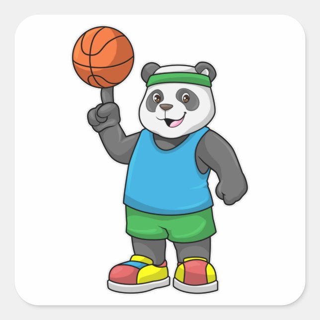 Panda beim Sport mit Basketball Quadratischer Aufkleber (Vorderseite)