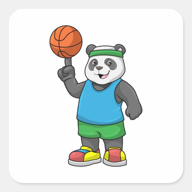 Panda beim Sport mit Basketball Quadratischer Aufkleber (Vorderseite)