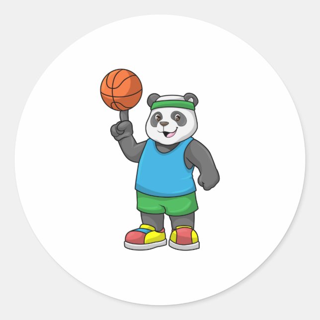 Panda beim Sport mit Basketball Runder Aufkleber (Vorderseite)