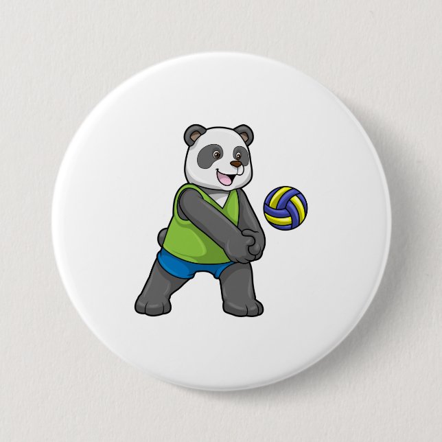 Panda beim Sport mit Volleyball Button (Vorderseite)