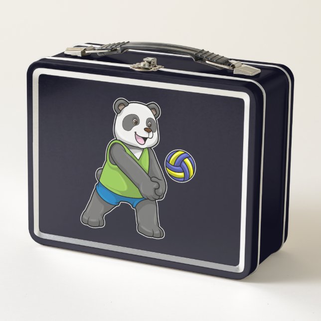 Panda beim Sport mit Volleyball Metall Brotdose (Vorderseite)