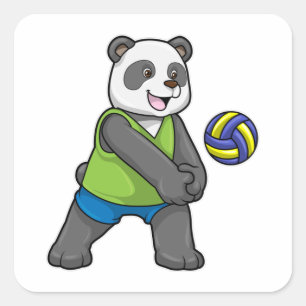 Panda beim Sport mit Volleyball Quadratischer Aufkleber