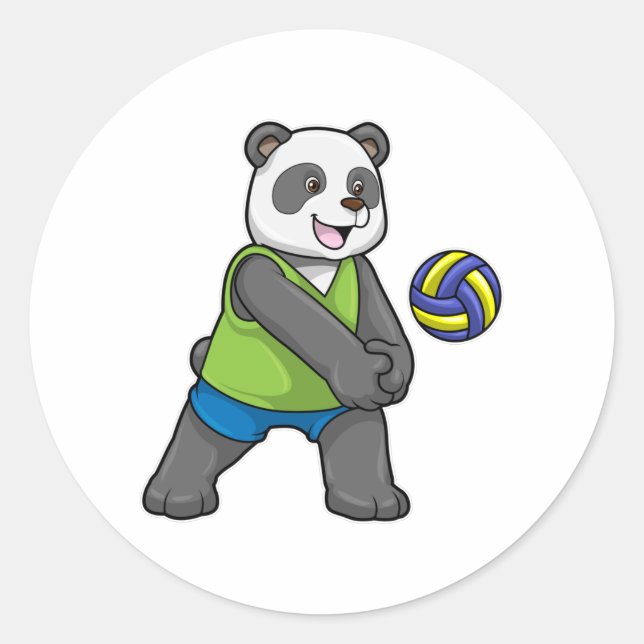Panda beim Sport mit Volleyball Runder Aufkleber (Vorderseite)