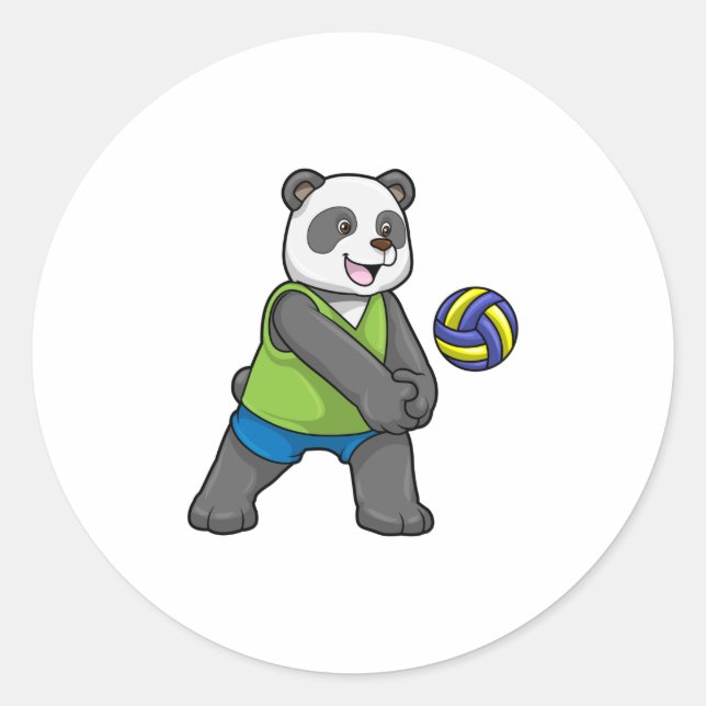 Panda beim Sport mit Volleyball Runder Aufkleber (Vorderseite)