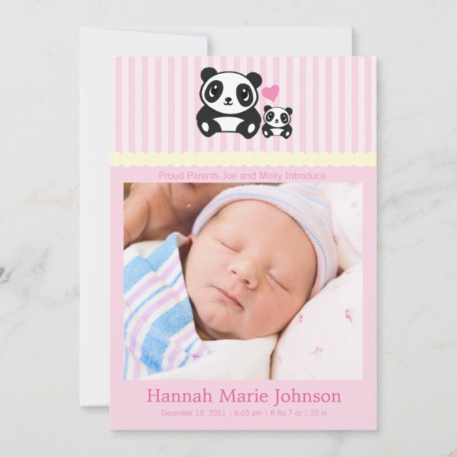Panda Birth Announcement - Rosa Ankündigung (Vorderseite)