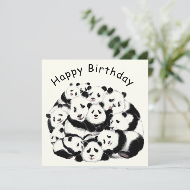 Panda Birthday Card Happy Family Pandas - Funny (Stehend Vorderseite)