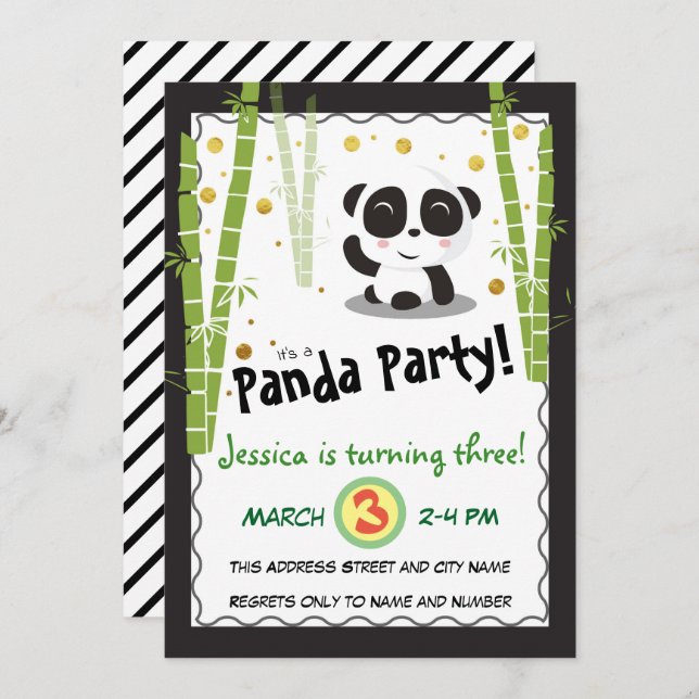 Panda Birthday Party Einladung (Vorne/Hinten)