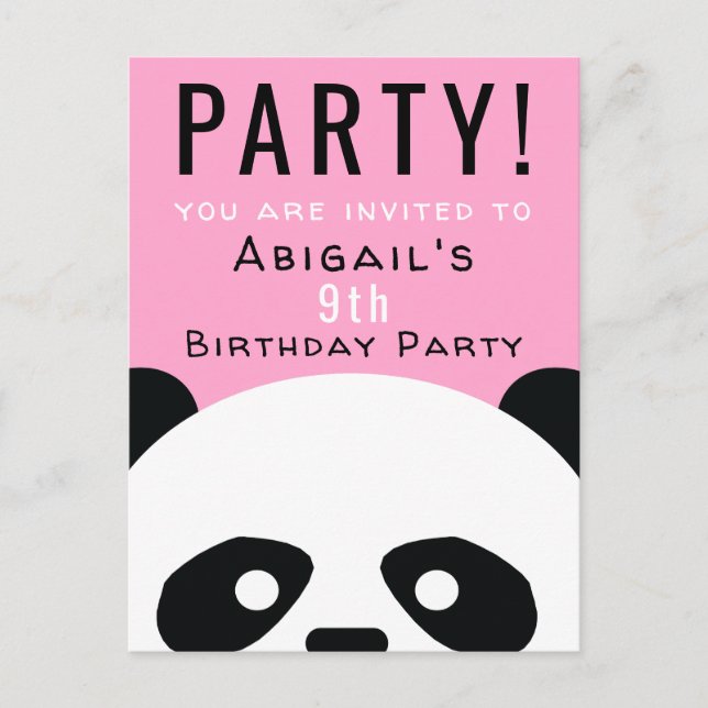 Panda Birthday Party Kinder Pink Kawaii Einladungspostkarte (Vorderseite)