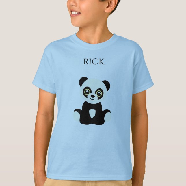 PANDA blauer T - Shirt, personalisierter Name. T-Shirt (Vorderseite)