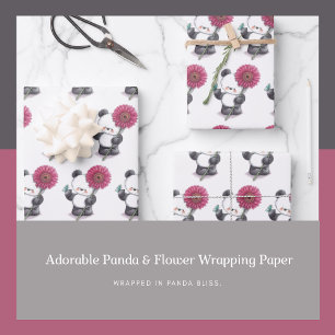 Panda Bliss: Adorable Panda Bären & Blume Geschenkpapier Set