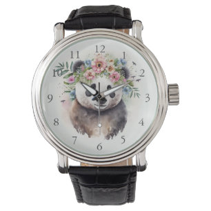 Panda Blumen Aquarell              Armbanduhr