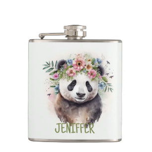 Panda Blumen Aquarell Flachmann