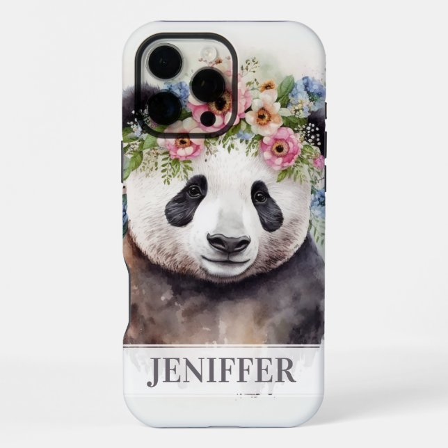 Panda Blumen Aquarell                           iPhone Hülle (Rückseite)