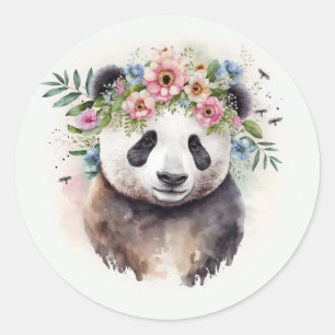 Panda Blumen Aquarell Runder Aufkleber