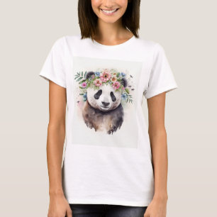 Panda Blumen Aquarell T-Shirt